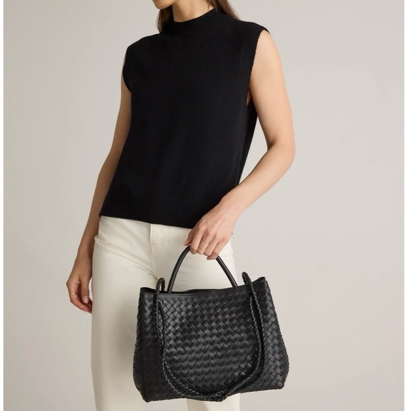 Quince Handbags - Quince Italian Leather Handwoven Satchel Black NWOT